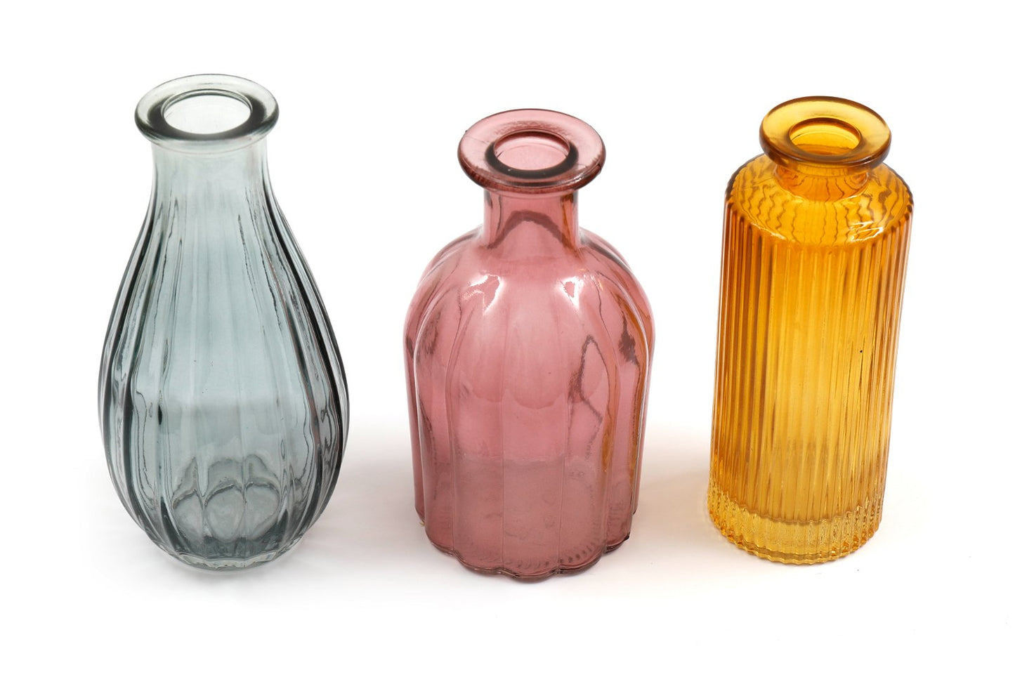 Set of Three Colour Glass Vases