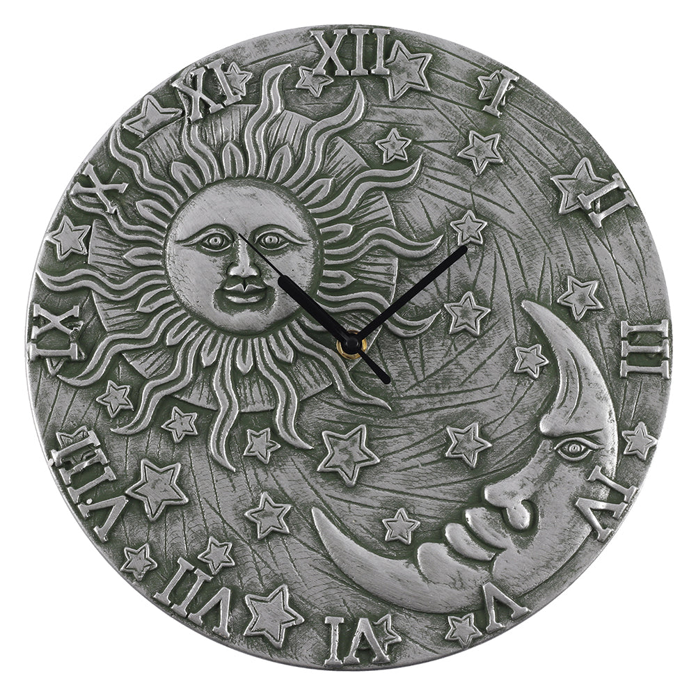 Silver Effect Terracotta Sun & Moon Clock