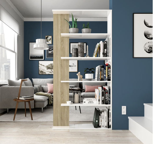White and Oak Effect Open Back Bookcase