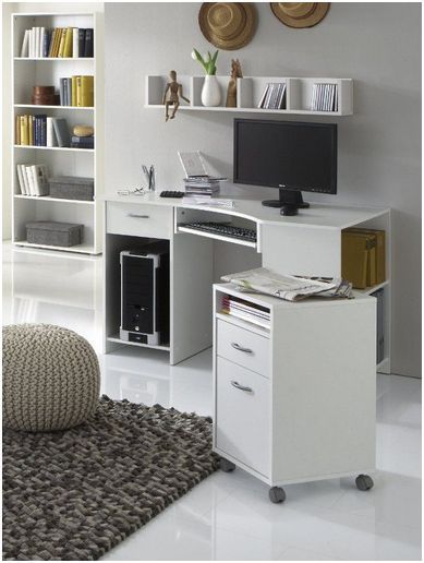 White Corner Desk with Drawer and Shelves