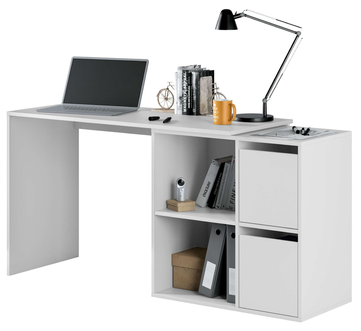 White Reversible Desk with Storage