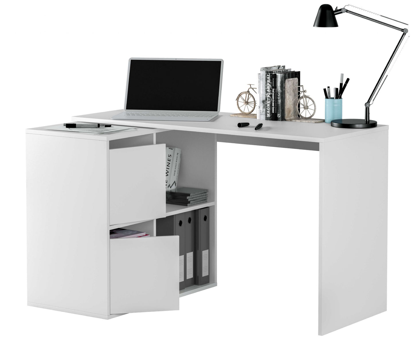 White Reversible Desk with Storage