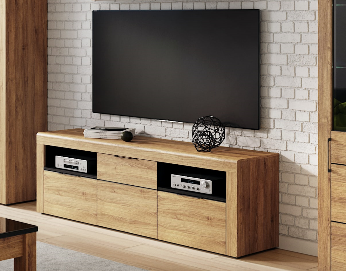 Large Oak Effect 2 Drawer TV Cabinet