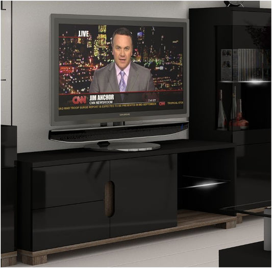 Black Gloss And Oak Effect TV Media Unit