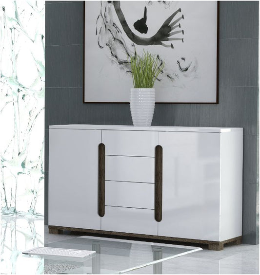 White Gloss Two Door and Four Drawer Sideboard