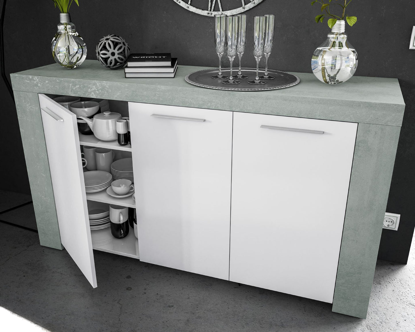 Alpine White Soft Gloss and Concrete Grey Sideboard
