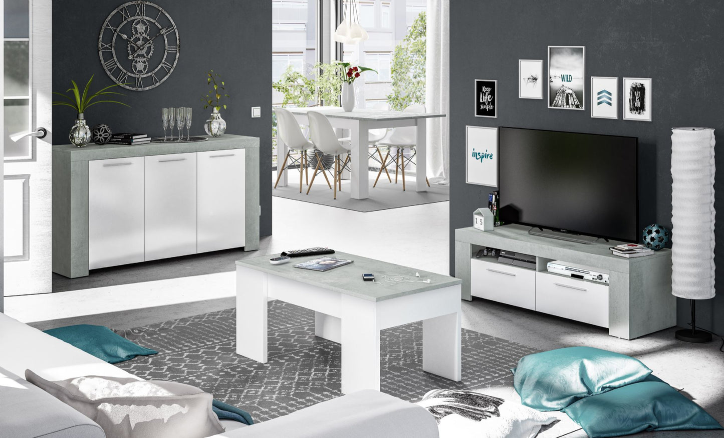White Gloss and Grey TV Cabinet Entertainment Unit