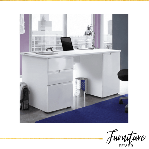 Large White Gloss Computer Desk