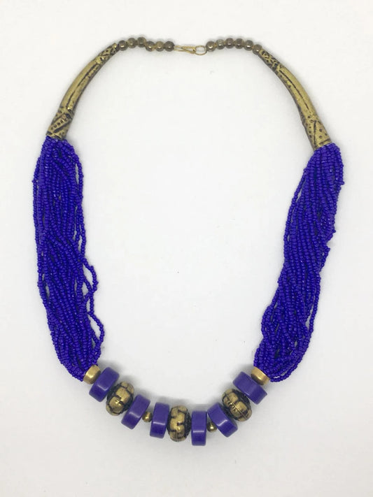 Handmade Deep Blue Beaded Statement Necklace