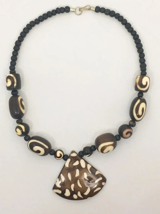 Handmade African Style Tribal Necklace - Brown Pizza Pendant