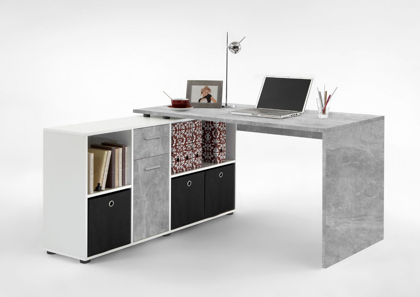 Concrete Grey and White Corner Desk