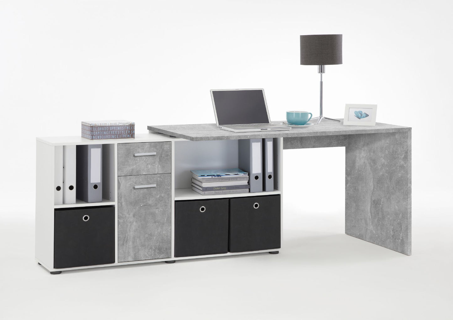 Concrete Grey and White Corner Desk