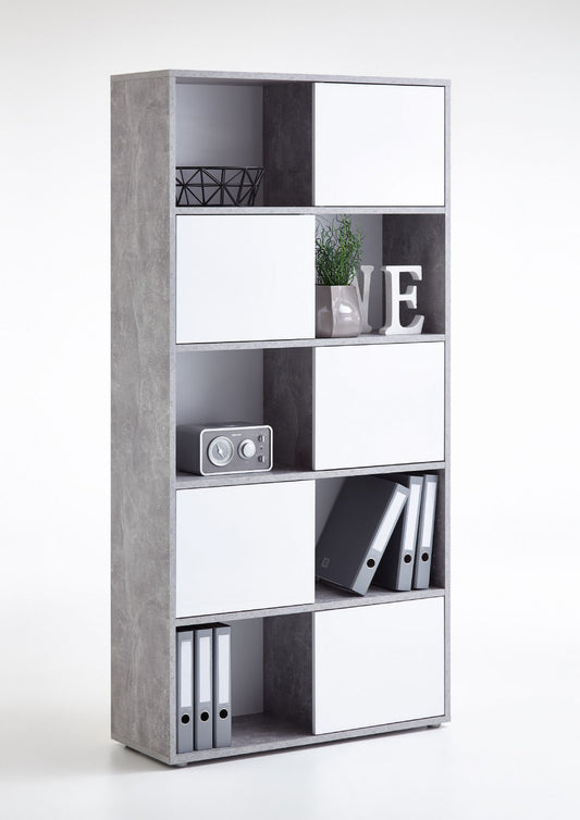 Concrete Grey and White Tall Bookcase