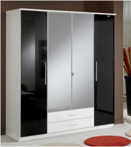 Black Gloss & White 4 Door Two Drawer Wardrobe