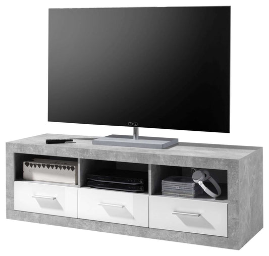 Large TV Three Drawer Cabinet Grey and White Gloss