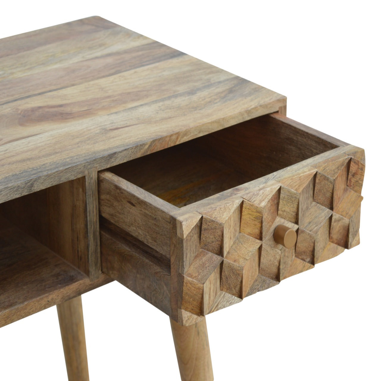 Solid Mango Wood Cube Carved Writing Desk