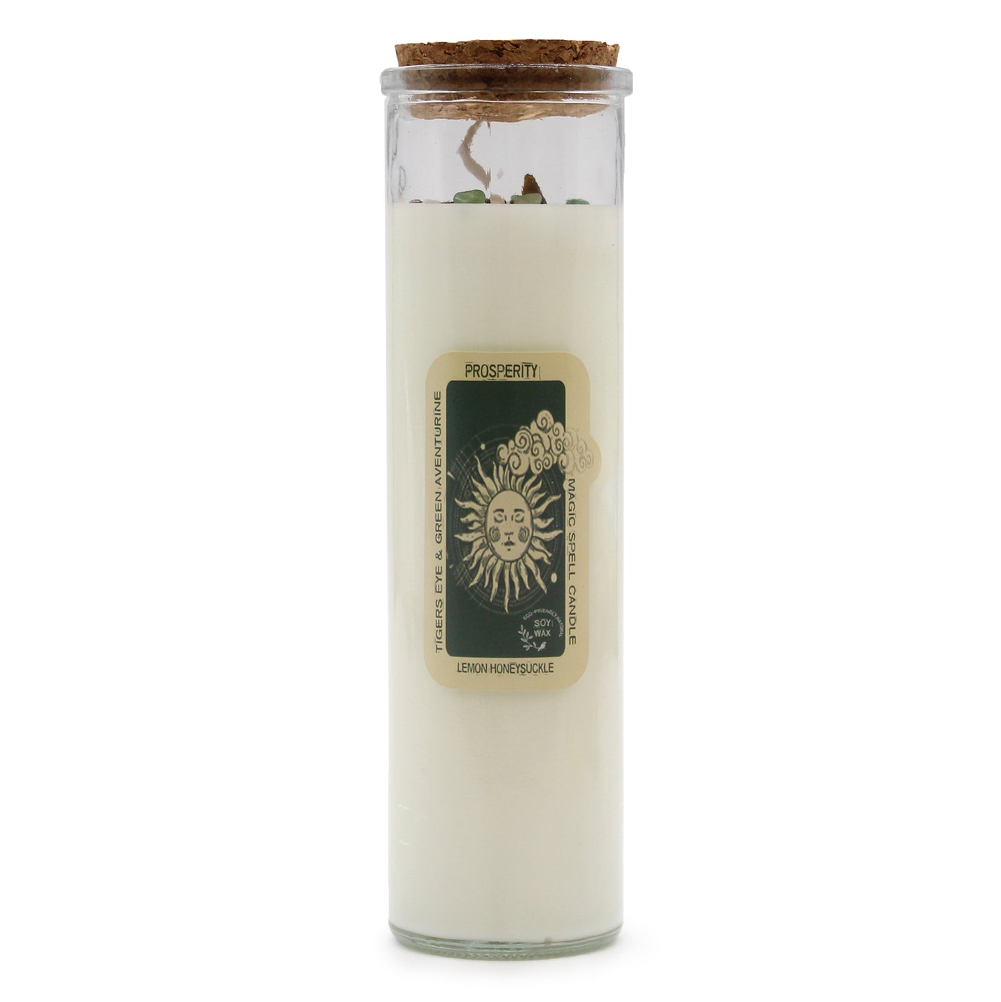 Magic Spell Candle - Prosperity - Lemon Honey Suckle - Black Agate and Green Aventurine