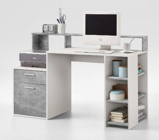 White and Grey Desk with Hutch