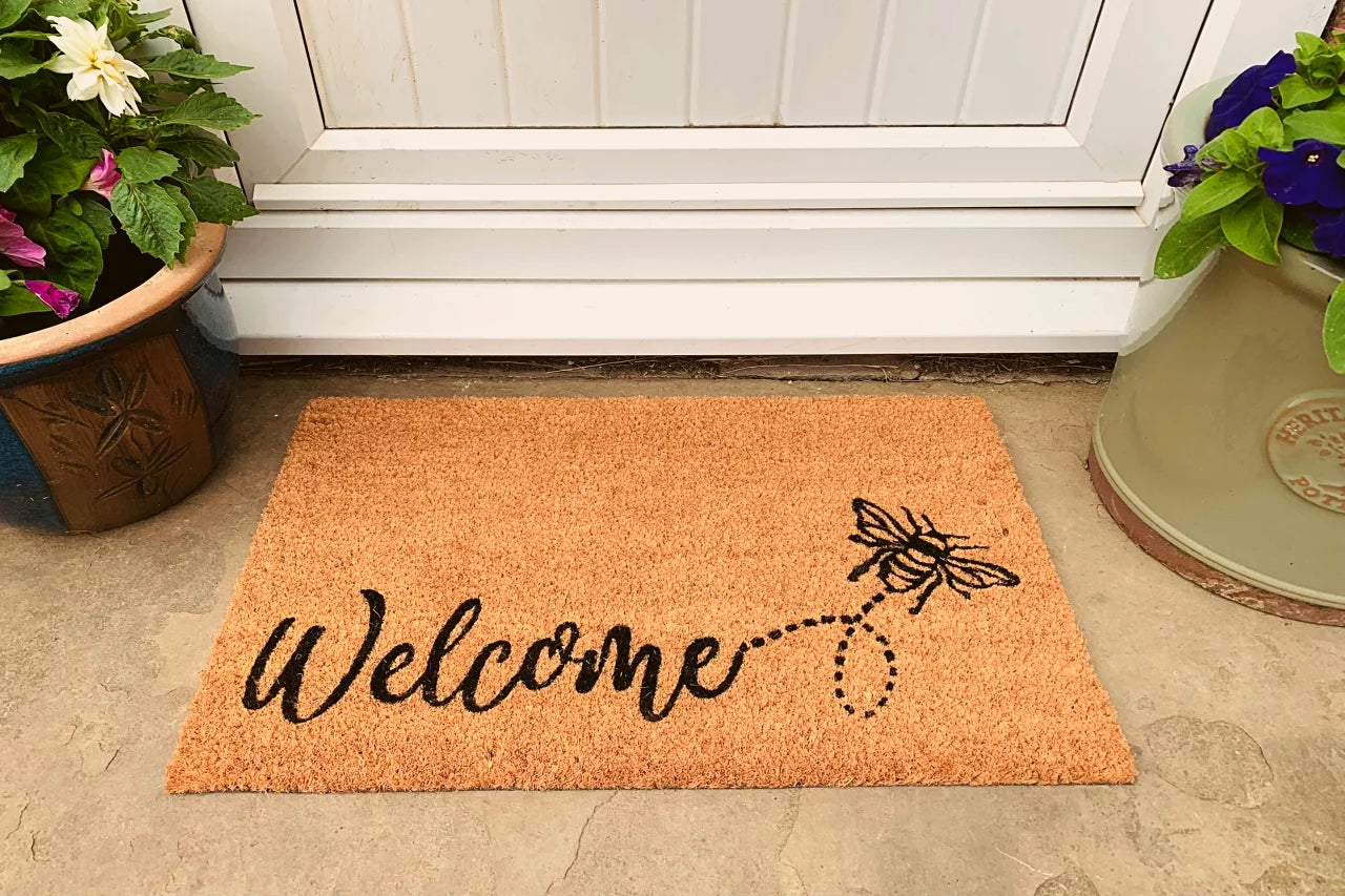 Coir Doormat with Welcome & Bee